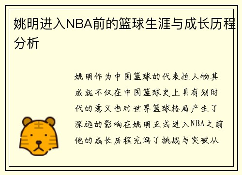 姚明进入NBA前的篮球生涯与成长历程分析